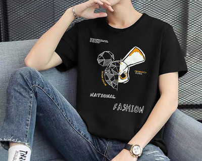 Try This Printed Men Round Neck Black, White T-Shirt