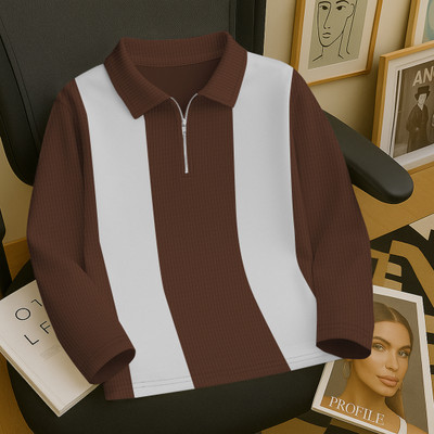 KAJARU Striped Men Zip Neck Brown, White T-Shirt