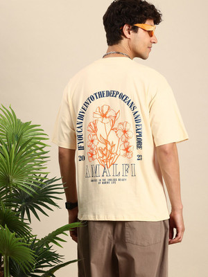 Mast & Harbour Printed Men Round Neck White T-Shirt