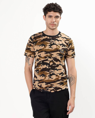 COUNTRY YARD Printed Men Round Neck Brown T-Shirt