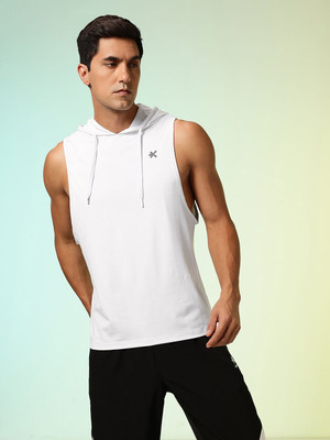 HRX by Hrithik Roshan Solid Men Hooded Neck White T-Shirt