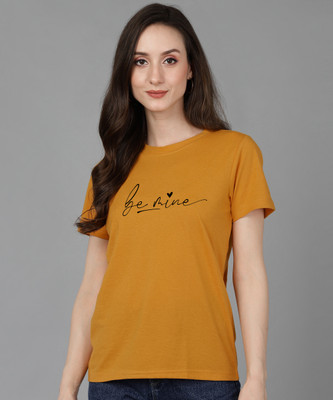 Adyavastram Printed, Typography Women Round Neck Yellow T-Shirt