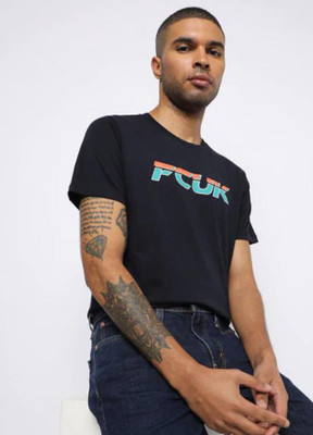 French Connection Typography Men Round Neck Grey T-Shirt