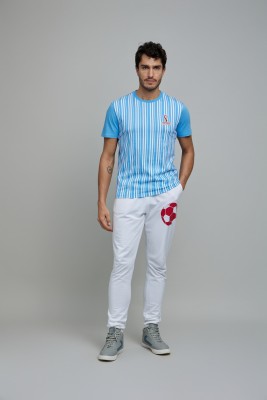 Celio Striped Men Round Neck Light Blue, White T-Shirt