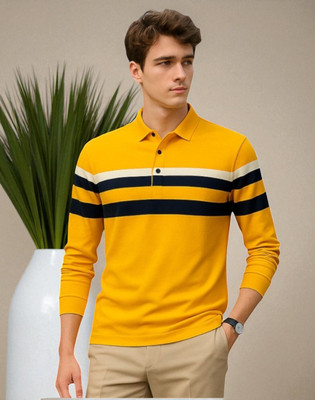 StyleFlick Solid Men Polo Neck Yellow T-Shirt