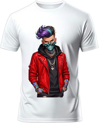 Yugavarshan Printed Men Round Neck Red, Black T-Shirt