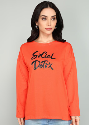 GUTI Printed Women Round Neck Red T-Shirt