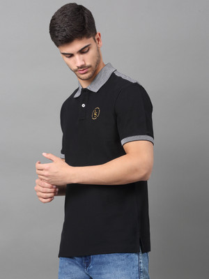 LOUIS STITCH Solid Men Polo Neck Black T-Shirt