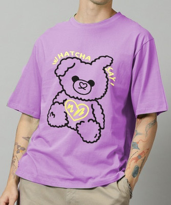 RodZen Printed Men Round Neck Purple T-Shirt