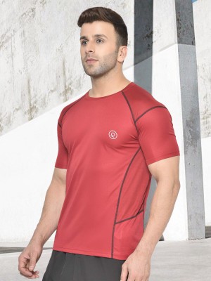 CHKOKKO Solid Men Round Neck Red T-Shirt