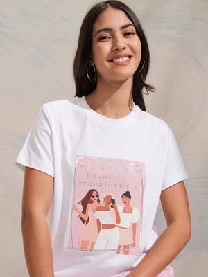 Tokyo Talkies Printed Women Round Neck White T-Shirt