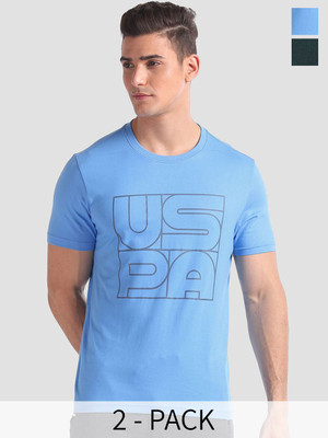 U.S. POLO ASSN. Printed Men Round Neck Blue T-Shirt