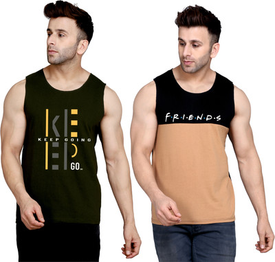 SLOWLORIS Graphic Print Men Round Neck Dark Green, Black, Beige T-Shirt