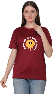 Aaso Graphic Print Women Round Neck Maroon T-Shirt