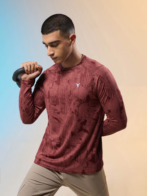 TECHNOSPORT Printed Men Crew Neck Brown T-Shirt