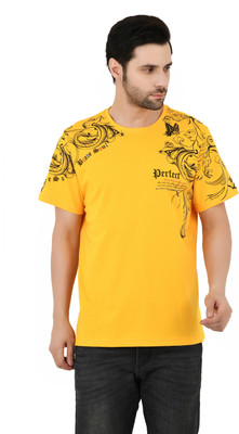 Sageware Printed Men Round Neck Yellow T-Shirt