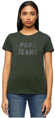 Pepe Jeans Self Design Women Round Neck Green T-Shirt