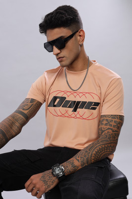 LEWEL Printed Men Round Neck Beige T-Shirt