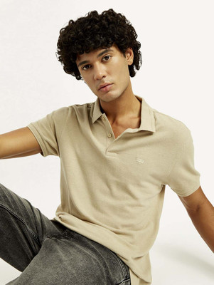 LEVI'S Solid Men Polo Neck Beige T-Shirt