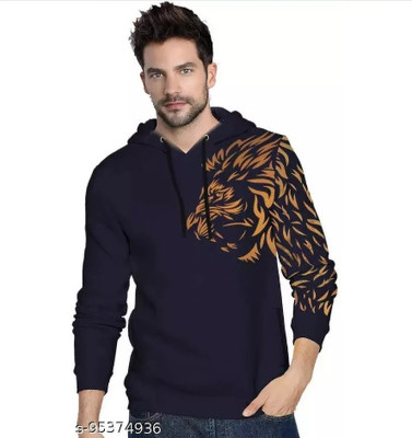 FUNKTAIL Animal Print Men Hooded Neck Blue T-Shirt