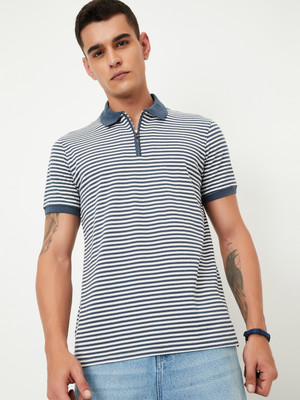 MAX Printed Men Polo Neck Blue T-Shirt
