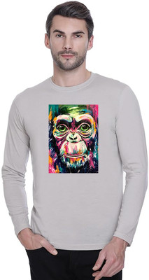 LV CARE Printed Men Round Neck Grey T-Shirt