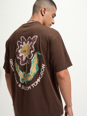 HIGHLANDER Printed Men Round Neck Brown T-Shirt