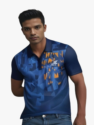 PSAJRCY Printed Men Polo Neck Navy Blue T-Shirt
