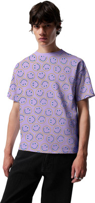 SONI BROS Printed Men Round Neck Purple T-Shirt