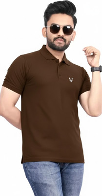 JH MART Solid Men Polo Neck Brown T-Shirt