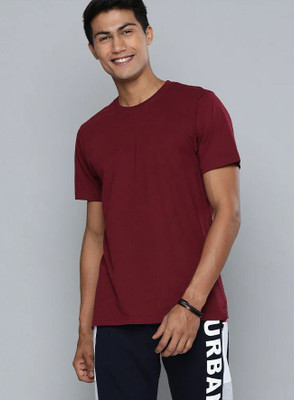 RULEDBYSUN Solid Men Round Neck Maroon T-Shirt