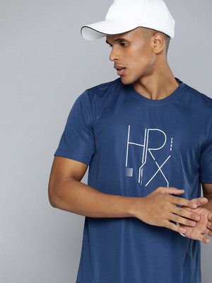 HRX by Hrithik Roshan Typography Men Round Neck Blue T-Shirt