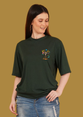 Kasendra Printed Women Round Neck Green T-Shirt