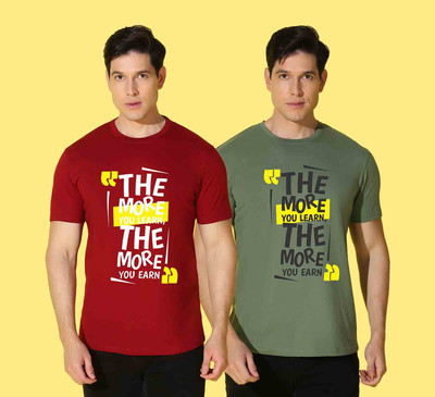 WOOSTRO Printed Men Round Neck Maroon, Dark Green T-Shirt