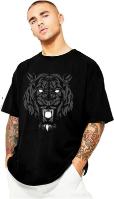 Sahuone Printed Men Round Neck Black T-Shirt