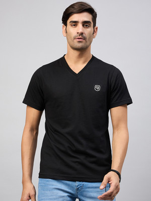 Club York Solid Men V Neck Black T-Shirt