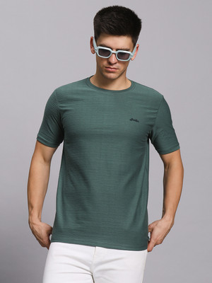 Scoller Solid Men Round Neck Dark Green T-Shirt