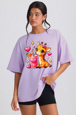 Ericia Printed, Graphic Print Women Round Neck Purple T-Shirt