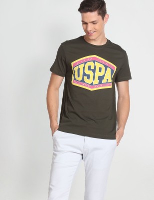 U.S. POLO ASSN. Printed, Typography Men Round Neck Green T-Shirt
