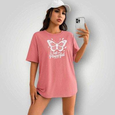 MAJESTIC FASHION Printed Women Round Neck Pink T-Shirt
