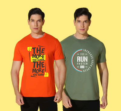 WOOSTRO Typography, Solid Men Round Neck Green, Orange T-Shirt