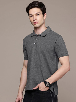 Moda Rapido Solid Men Polo Neck Grey, Silver T-Shirt