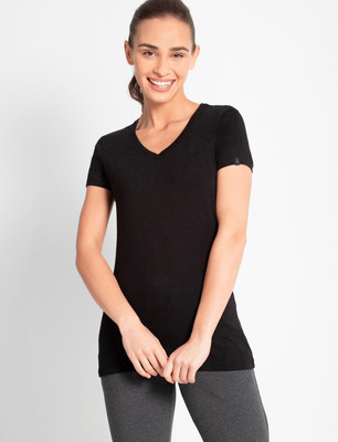 JOCKEY Solid Women V Neck Black T-Shirt