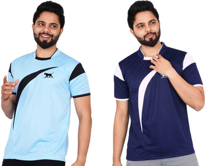 La Milano Colorblock Men Round Neck Navy Blue T-Shirt