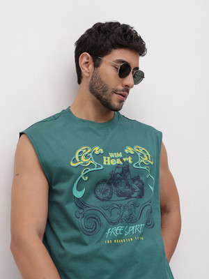 Roadster Printed Men Round Neck Green T-Shirt