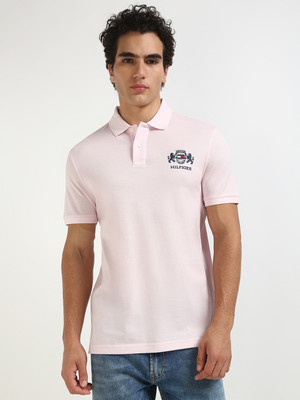 TOMMY HILFIGER Printed Men Polo Neck Pink T-Shirt
