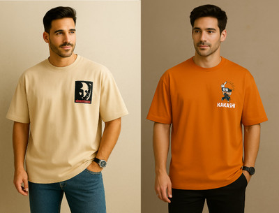 GROOVIES Graphic Print Men Round Neck Brown, Orange T-Shirt