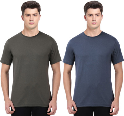 JOCKEY Solid Men Round Neck Dark Green, Dark Blue T-Shirt