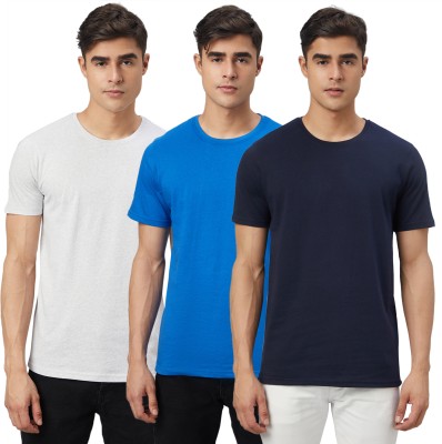 FTX Solid Men Round Neck White, Blue, Navy Blue T-Shirt