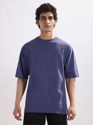 NOBERO Solid Men Crew Neck Purple T-Shirt
